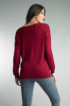 Tempo Paris Bordeaux V Neck Knit Sweater-Sweaters-Tempo Paris-Deja Nu Boutique, Women's Fashion Boutique in Lampasas, Texas