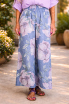 Tempo Paris Denim Lavender Floral Linen Wide Leg Pant-Pants-Tempo Paris-Deja Nu Boutique, Women's Fashion Boutique in Lampasas, Texas