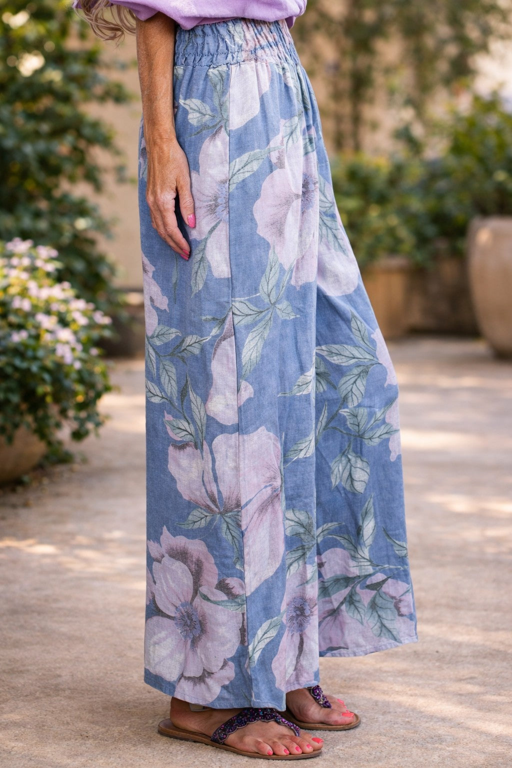 Tempo Paris Denim Lavender Floral Linen Wide Leg Pant-Pants-Tempo Paris-Deja Nu Boutique, Women's Fashion Boutique in Lampasas, Texas