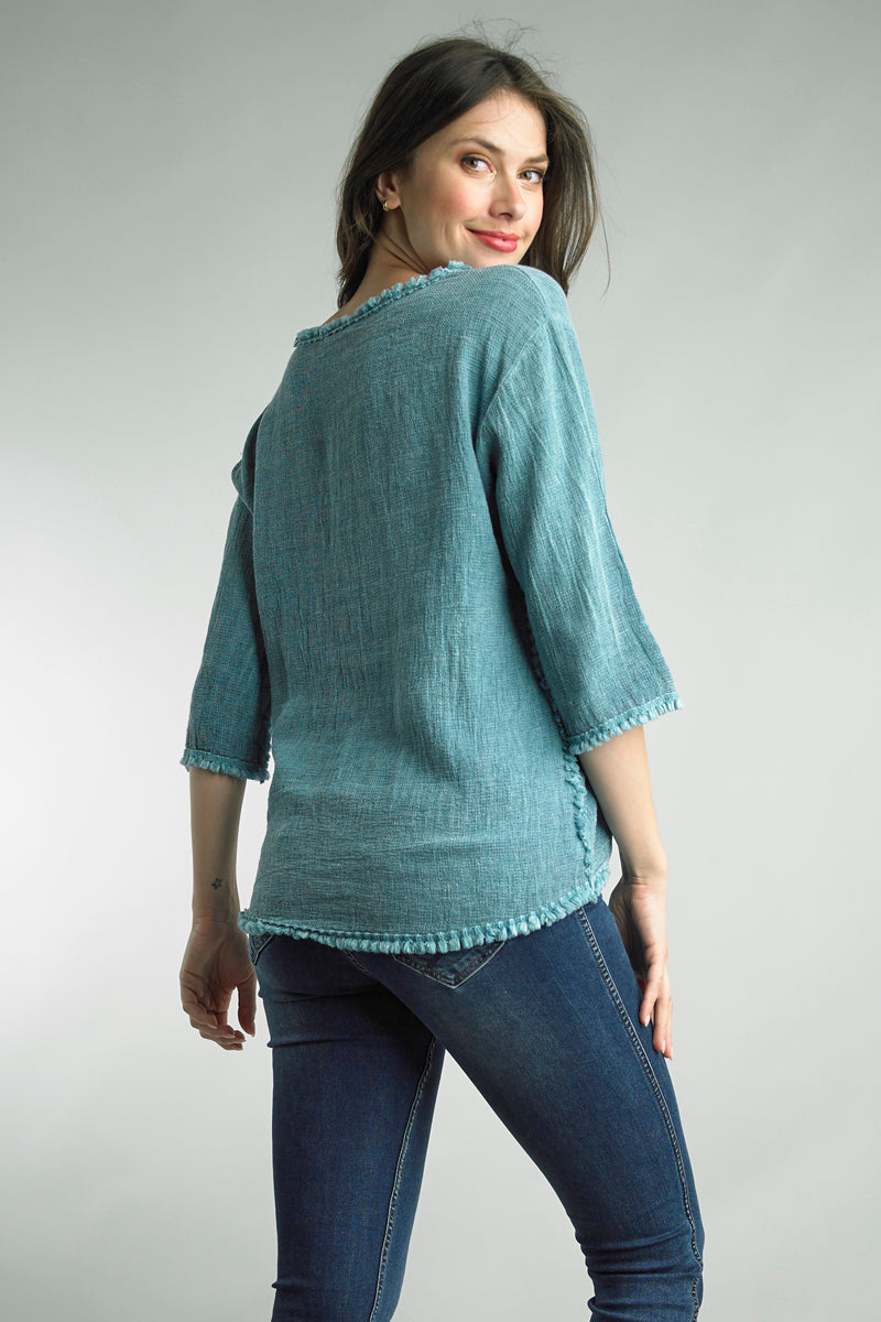 Tempo Paris Frayed Hem Linen Top-Tops-Tempo Paris-Deja Nu Boutique, Women's Fashion Boutique in Lampasas, Texas