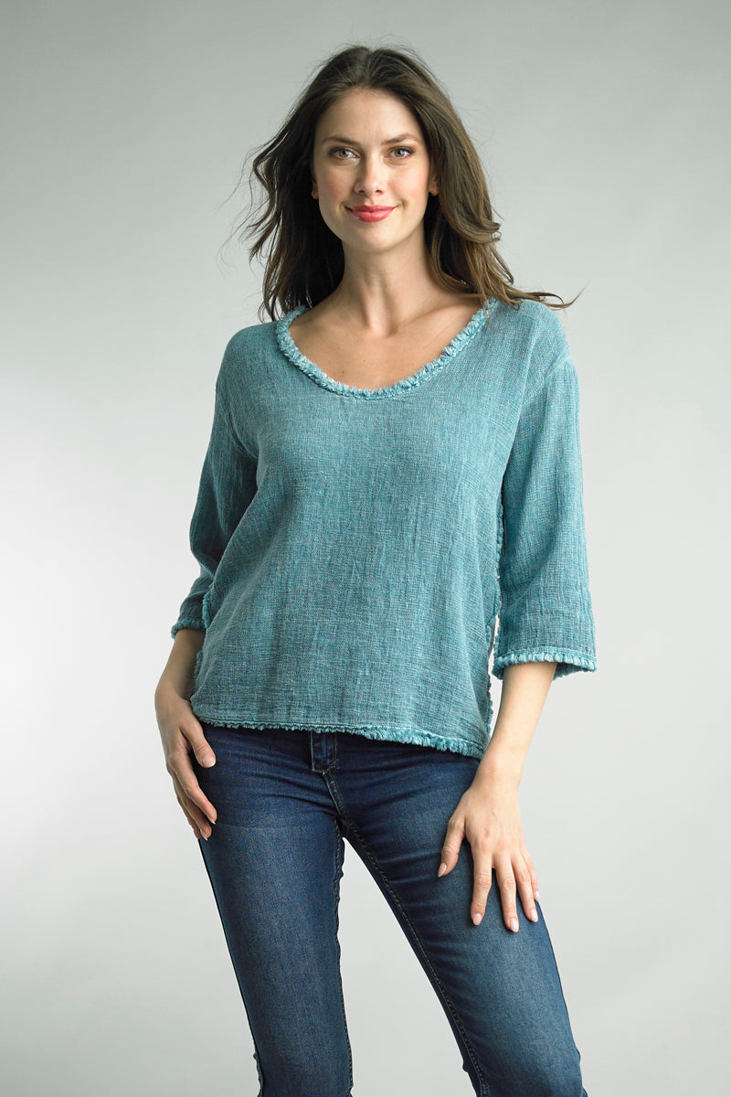 Tempo Paris Frayed Hem Linen Top-Tops-Tempo Paris-Deja Nu Boutique, Women's Fashion Boutique in Lampasas, Texas