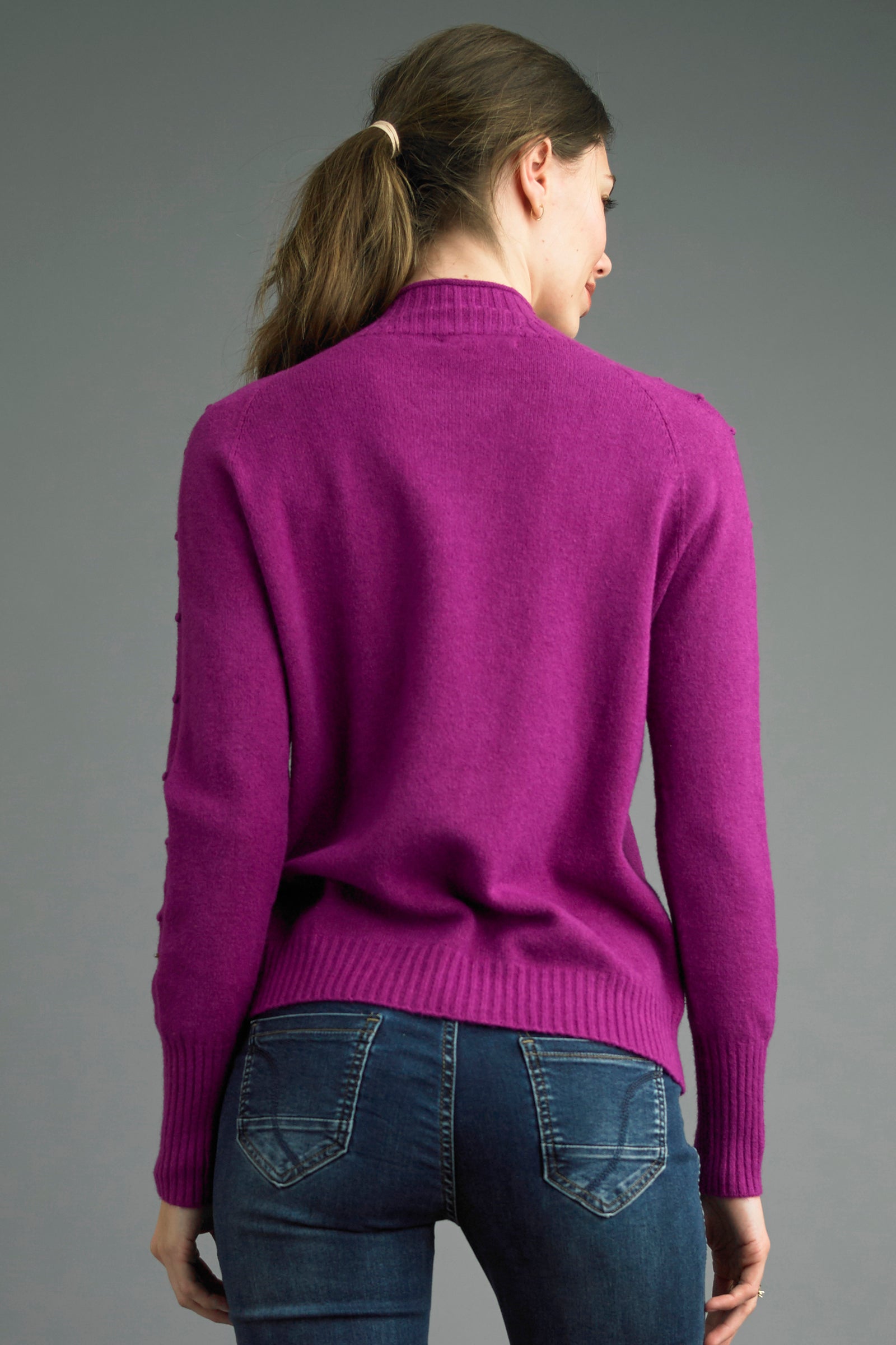 Tempo Paris French Knot Sweater in Fuchsia Made in Italy-Sweaters-Tempo Paris-Deja Nu Boutique, Women's Fashion Boutique in Lampasas, Texas