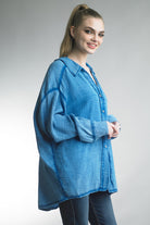 Tempo Paris Gauze Oversized Button Front Shacket In Blue-Tops-Tempo Paris-Deja Nu Boutique, Women's Fashion Boutique in Lampasas, Texas