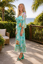 Tempo Paris Light Green Floral Smocked Silk Dress-Midi Dresses-Tempo Paris-Deja Nu Boutique, Women's Fashion Boutique in Lampasas, Texas