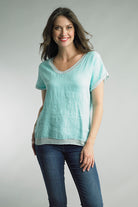 Tempo Paris Linen Tinsel Relaxed Top In Tiffany Blue-Tops-Tempo Paris-Deja Nu Boutique, Women's Fashion Boutique in Lampasas, Texas