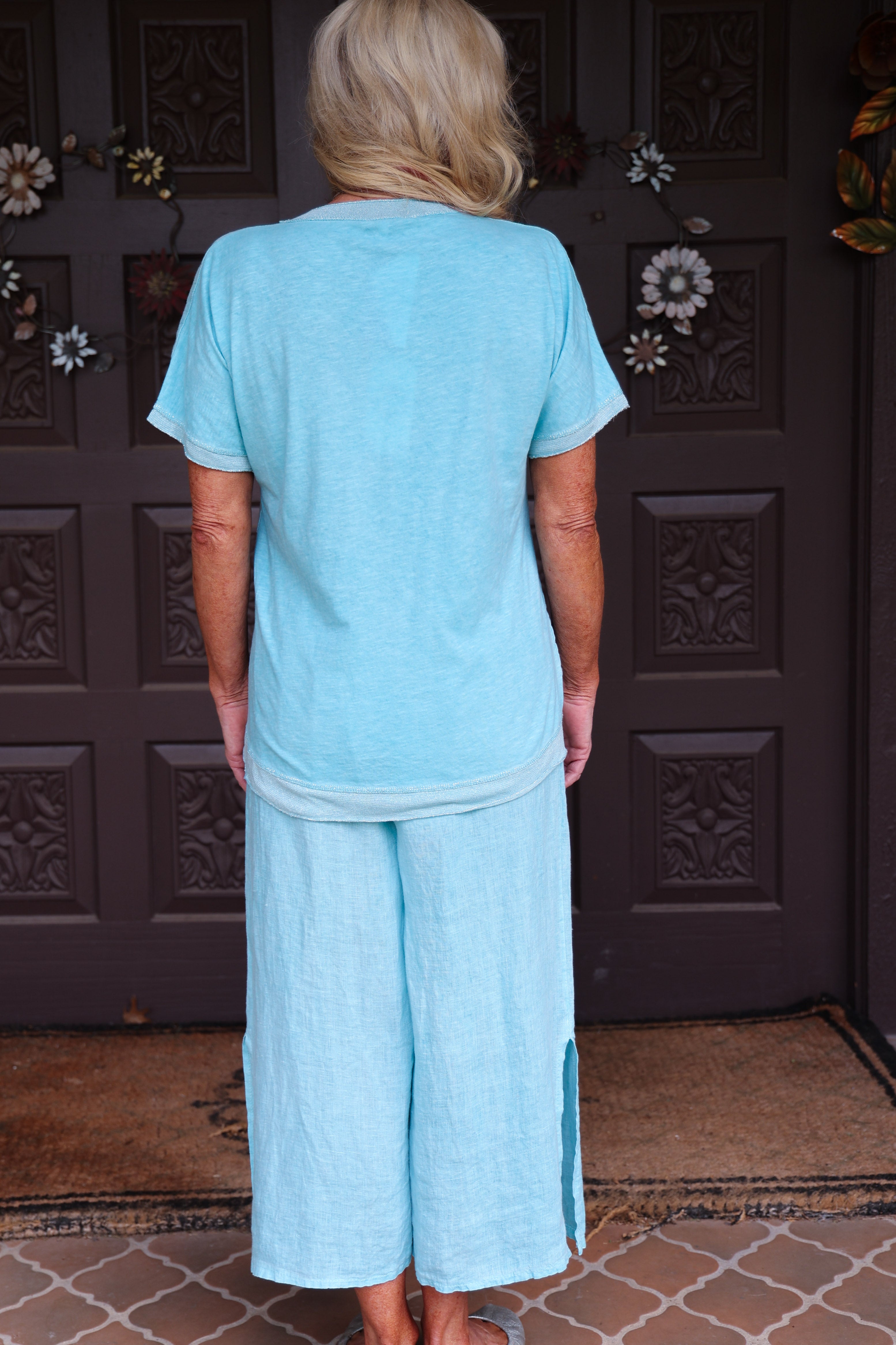 Tempo Paris Linen Tinsel Relaxed Top In Tiffany Blue-Tops-Tempo Paris-Deja Nu Boutique, Women's Fashion Boutique in Lampasas, Texas