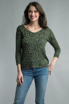 Tempo Paris Olive Leopard Print V Neck Sweater-Sweaters-Tempo Paris-Deja Nu Boutique, Women's Fashion Boutique in Lampasas, Texas