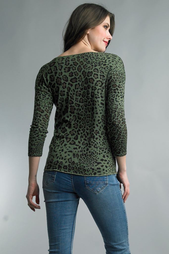 Tempo Paris Olive Leopard Print V Neck Sweater-Sweaters-Tempo-Deja Nu Boutique, Women's Fashion Boutique in Lampasas, Texas