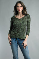 Tempo Paris Olive Leopard Print V Neck Sweater-Sweaters-Tempo Paris-Deja Nu Boutique, Women's Fashion Boutique in Lampasas, Texas