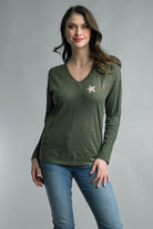 Tempo Paris Olive Sparkly Star Top With Leopard Print Back-Short Sleeves-Tempo Paris-Deja Nu Boutique, Women's Fashion Boutique in Lampasas, Texas