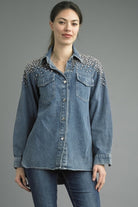 Tempo Paris Rhinestone Denim Jacket-Jackets-Tempo Paris-Deja Nu Boutique, Women's Fashion Boutique in Lampasas, Texas