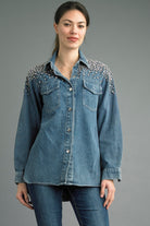 Tempo Paris Rhinestone Denim Jacket-Jackets-Tempo Paris-Deja Nu Boutique, Women's Fashion Boutique in Lampasas, Texas
