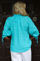 Tempo Paris Ruffle Collar Poets Linen Blouse In Tiffany Blue-Tops-Tempo Paris-Deja Nu Boutique, Women's Fashion Boutique in Lampasas, Texas