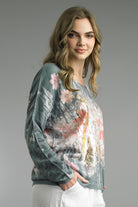 Tempo Paris Seafoam Floral Art Top – Made in Italy-Tops-Tempo Paris-Deja Nu Boutique, Women's Fashion Boutique in Lampasas, Texas