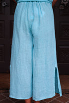 Tempo Paris Side Slit Crop Wide Leg Linen Pant In Tiffany Blue-Bottoms-Tempo Paris-Deja Nu Boutique, Women's Fashion Boutique in Lampasas, Texas