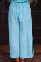 Tempo Paris Side Slit Crop Wide Leg Linen Pant In Tiffany Blue-Bottoms-Tempo Paris-Deja Nu Boutique, Women's Fashion Boutique in Lampasas, Texas