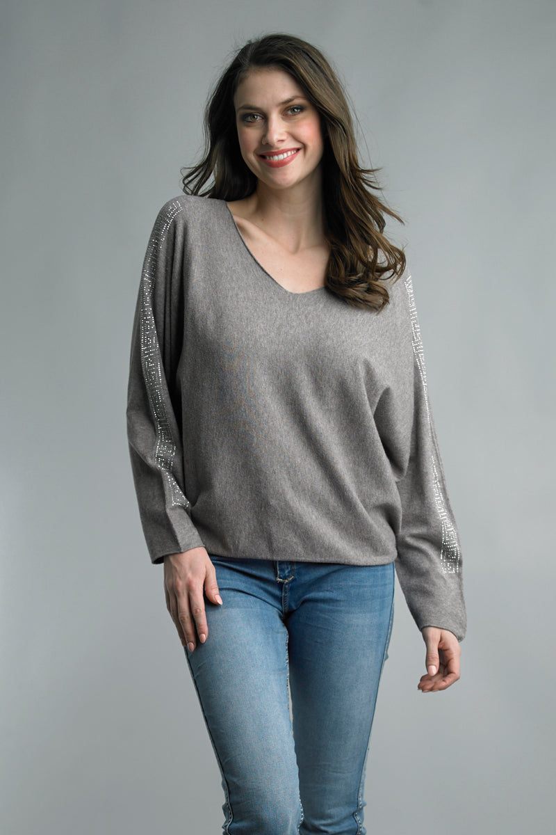 Tempo Paris Taupe Dolman Sleeve Sparkle Sweater-Sweaters-Tempo Paris-Deja Nu Boutique, Women's Fashion Boutique in Lampasas, Texas