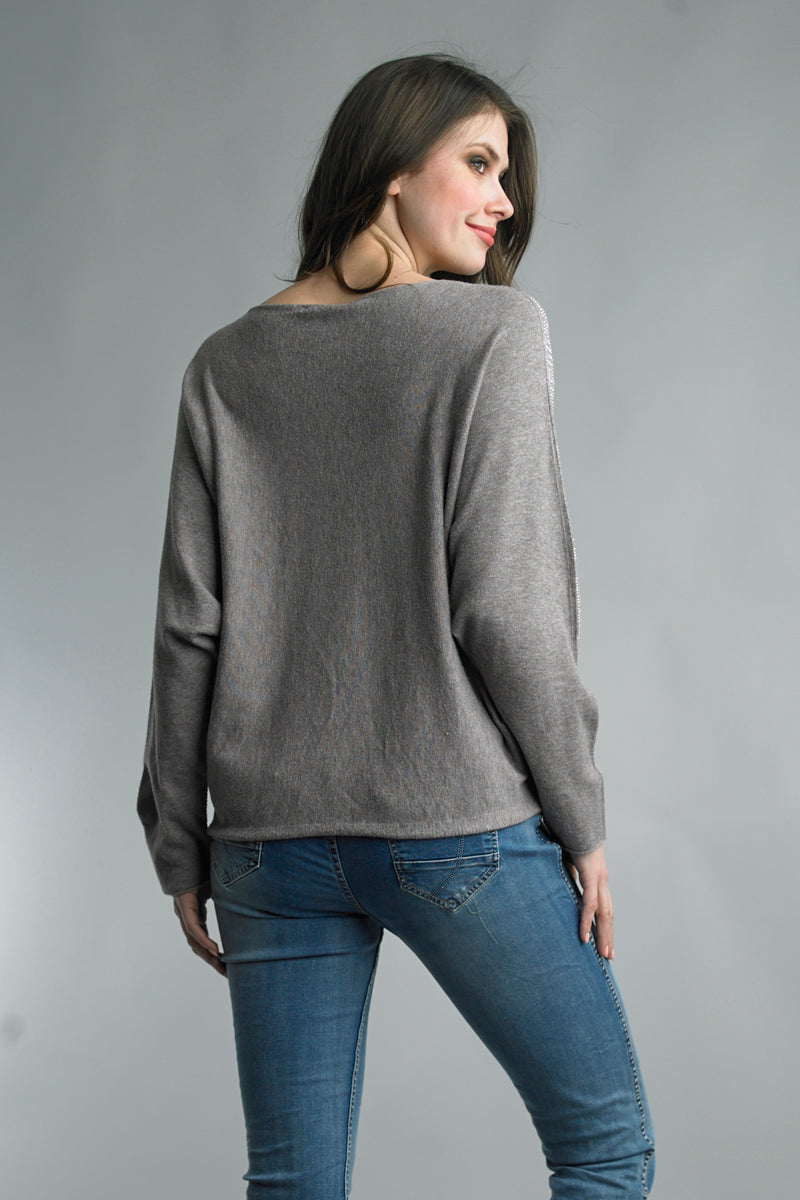 Tempo Paris Taupe Dolman Sleeve Sparkle Sweater-Sweaters-Tempo Paris-Deja Nu Boutique, Women's Fashion Boutique in Lampasas, Texas