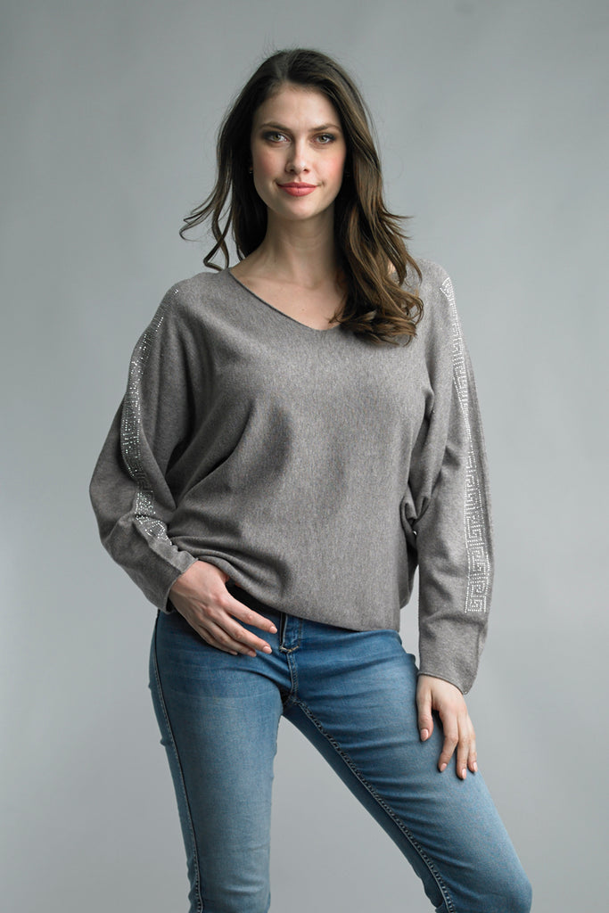 Tempo Paris Taupe Dolman Sleeve Sparkle Sweater-Sweaters-Tempo-Deja Nu Boutique, Women's Fashion Boutique in Lampasas, Texas