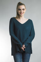 Tempo Paris Teal V-Neck Tunic Cozy Sweater-Sweaters-Tempo Paris-Deja Nu Boutique, Women's Fashion Boutique in Lampasas, Texas