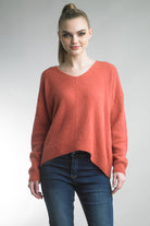 Tempo Paris V-Neck Dolman Sleeve Coral High Low Sweater-Sweaters-Tempo Paris-Deja Nu Boutique, Women's Fashion Boutique in Lampasas, Texas