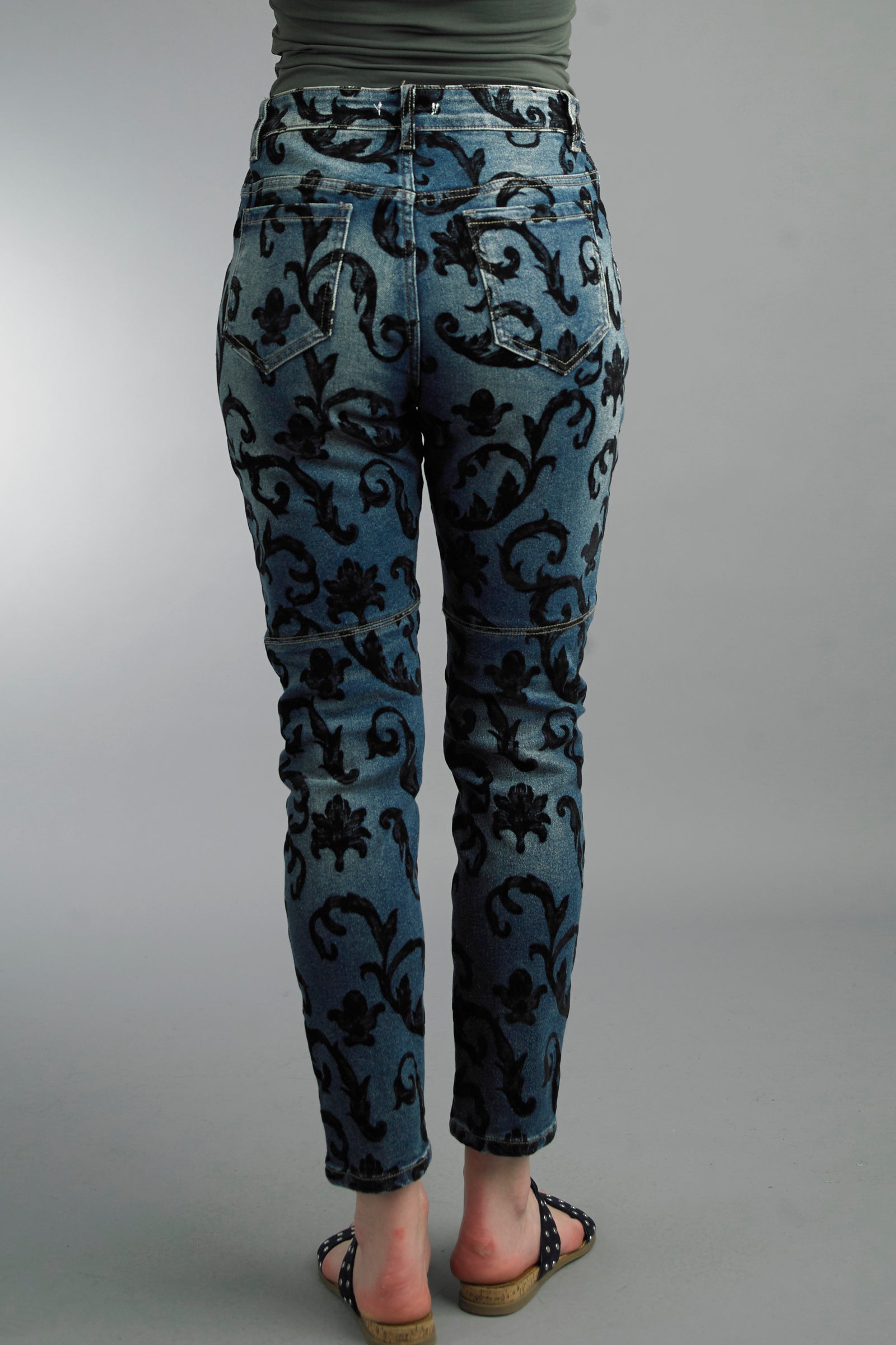 Tempo Paris Velvet Scroll Denim Jeans Made in Italy-Jeans-Tempo Paris-Deja Nu Boutique, Women's Fashion Boutique in Lampasas, Texas