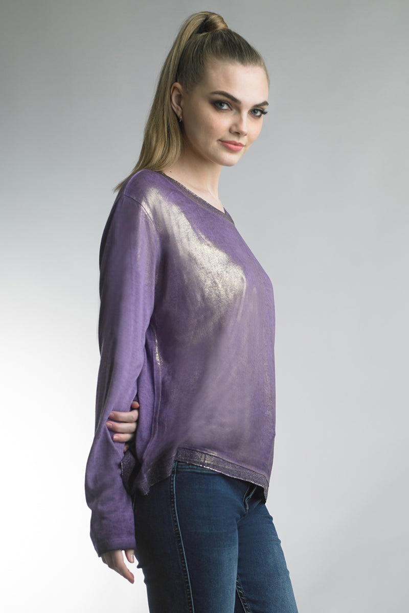 Tempo Paris Violet Gold Painted Long Sleeve Tee-Tops-Tempo Paris-Deja Nu Boutique, Women's Fashion Boutique in Lampasas, Texas