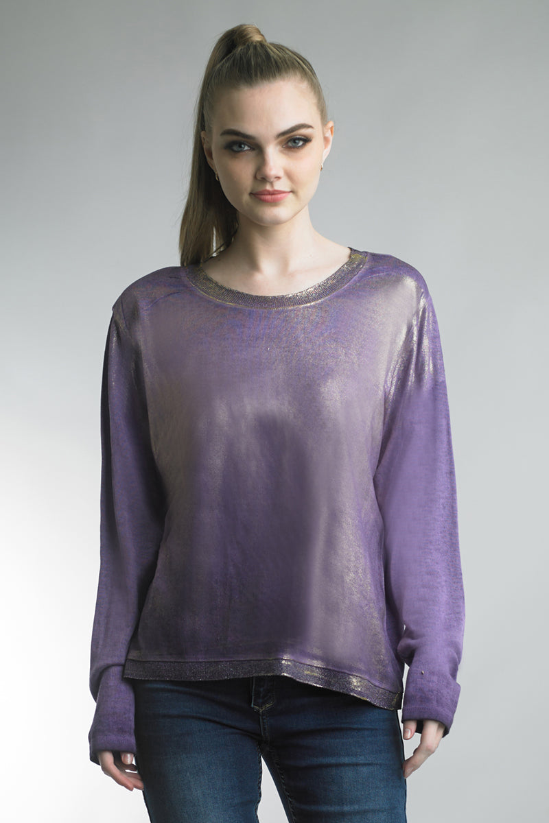 Tempo Paris Violet Gold Painted Long Sleeve Tee-Tops-Tempo Paris-Deja Nu Boutique, Women's Fashion Boutique in Lampasas, Texas