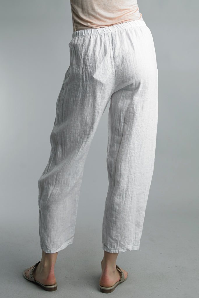 Tempo Paris White Linen Crop Pleated Button Detail-Pants-Tempo Paris-Deja Nu Boutique, Women's Fashion Boutique in Lampasas, Texas