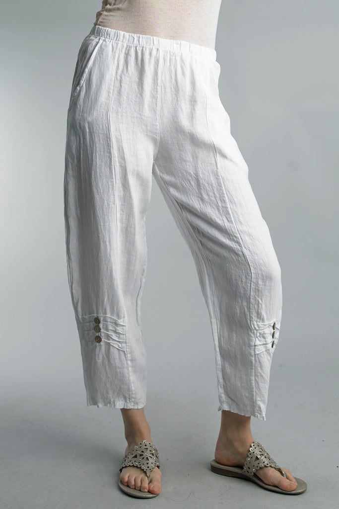 Tempo Paris White Linen Crop Pleated Button Detail-Pants-Tempo-Deja Nu Boutique, Women's Fashion Boutique in Lampasas, Texas