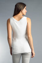 Tempo Paris White Linen Tank With Frayed Neckline-Camis/Tanks-Tempo Paris-Deja Nu Boutique, Women's Fashion Boutique in Lampasas, Texas