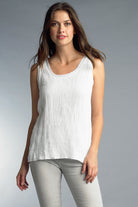 Tempo Paris White Linen Tank With Frayed Neckline-Camis/Tanks-Tempo Paris-Deja Nu Boutique, Women's Fashion Boutique in Lampasas, Texas