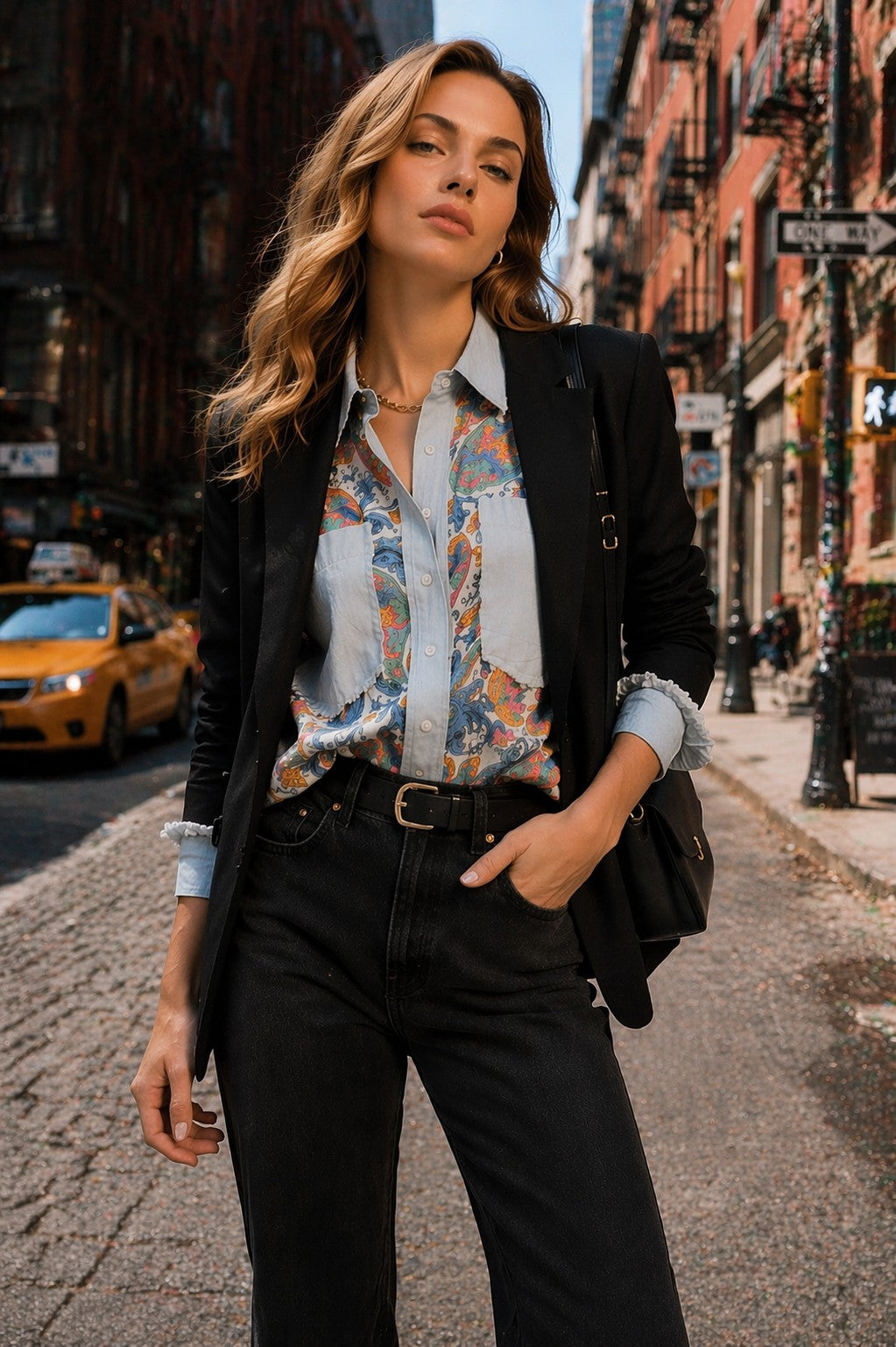 Tempo Paris Denim Trim Paisley Shirt-shirts-Tempo Paris-Deja Nu Boutique, Women's Fashion Boutique in Lampasas, Texas