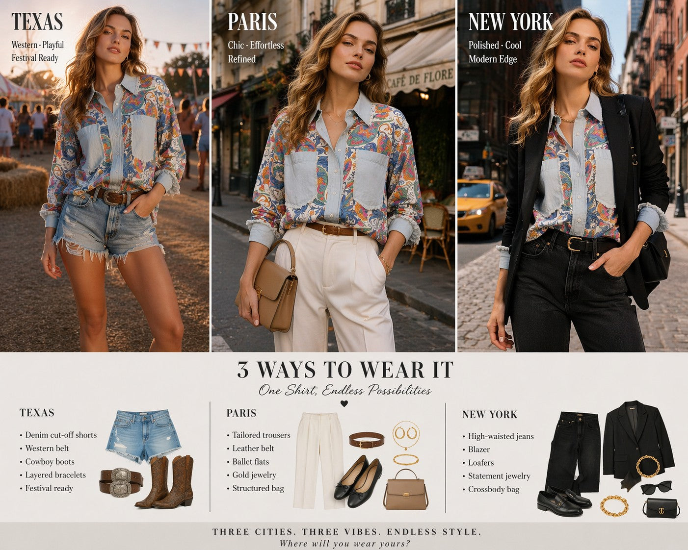 Tempo Paris Denim Trim Paisley Shirt-shirts-Tempo Paris-Deja Nu Boutique, Women's Fashion Boutique in Lampasas, Texas