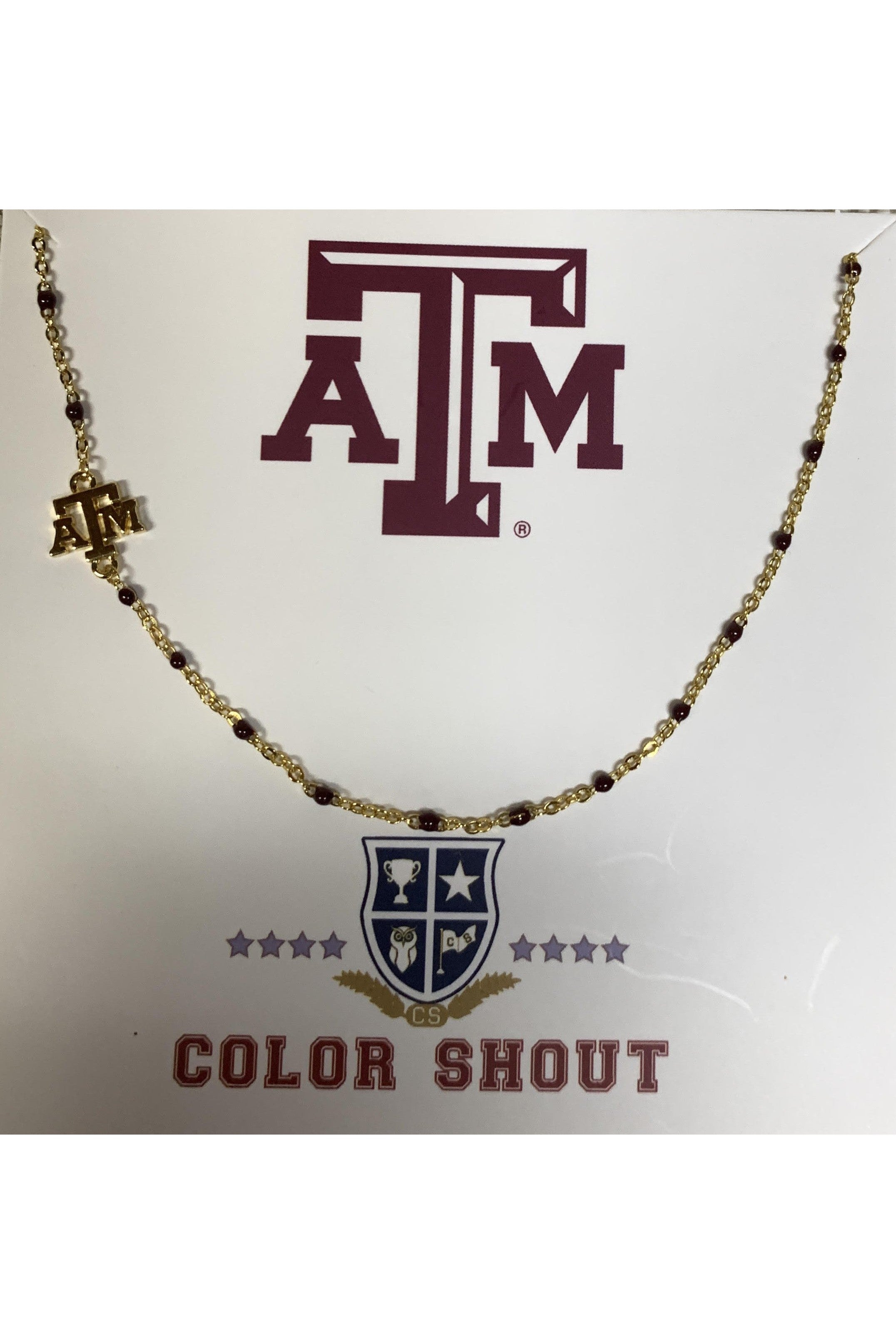 Texas A&M College Side Set On Maroon Enamel Bead Necklace-Necklaces-Color Shout-Deja Nu Boutique, Women's Fashion Boutique in Lampasas, Texas