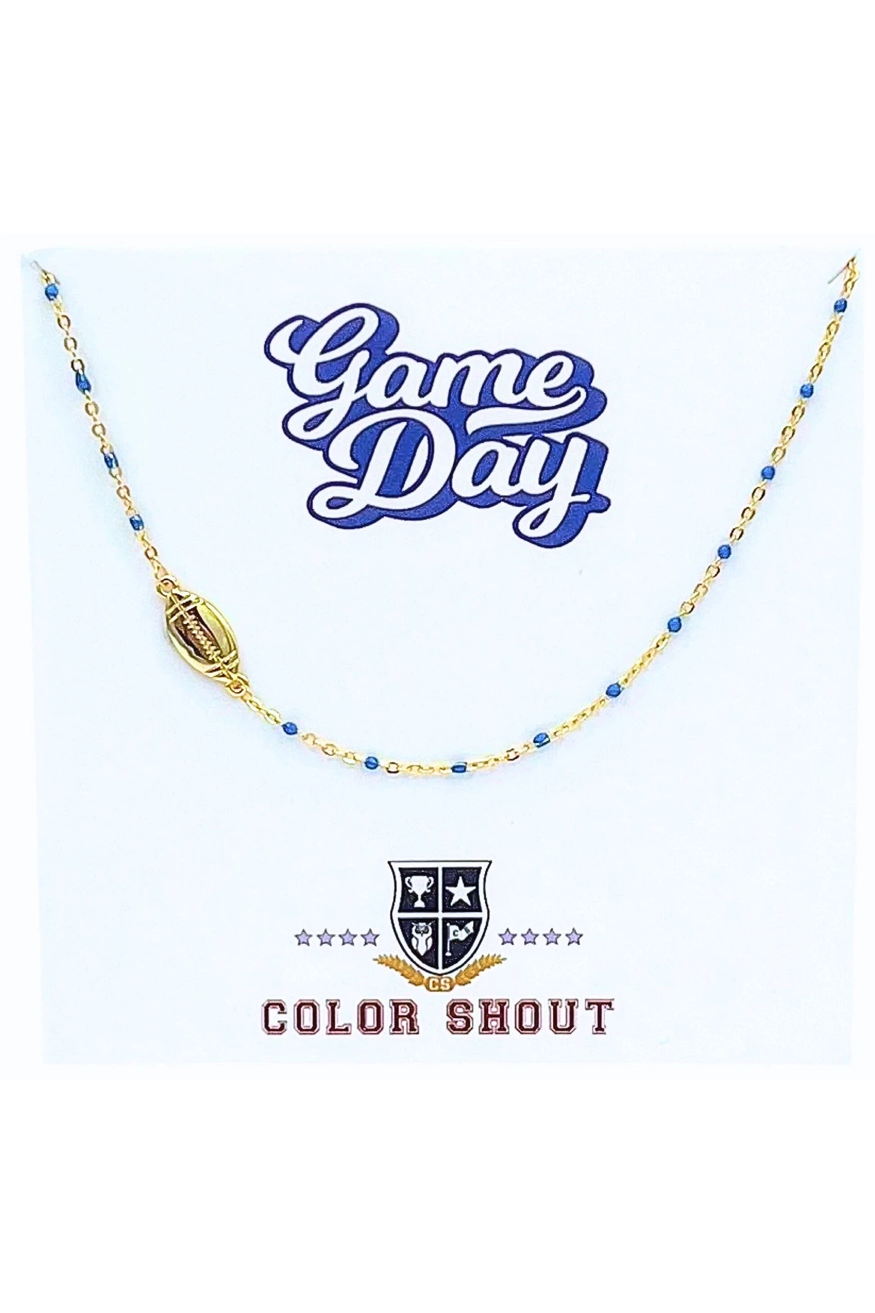 The Game Day Team Colors Enamel Bead Necklace With Side Set Football In Royal Blue-Necklaces-Color Shout-Deja Nu Boutique, Women's Fashion Boutique in Lampasas, Texas