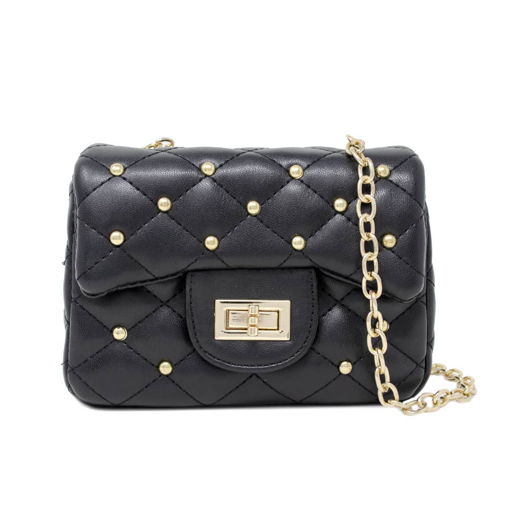 Tiny Treats and ZOMI GEMS Classic Black Quilted Stud Mini Handbag-Kids Handbag-Tiny Treats and ZOMI GEMS-Deja Nu Boutique, Women's Fashion Boutique in Lampasas, Texas