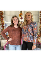 Trisha Tyler Reversible V Neck Mosaic Print Top In Orange-Tops-Trisha Tyler-Deja Nu Boutique, Women's Fashion Boutique in Lampasas, Texas