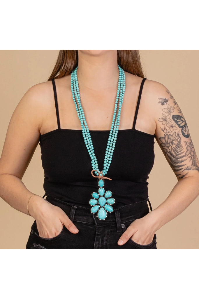 Turquoise Majesty: Large Squash Blossom Pendant Necklace-Necklaces-Deja Nu-Deja Nu Boutique, Women's Fashion Boutique in Lampasas, Texas