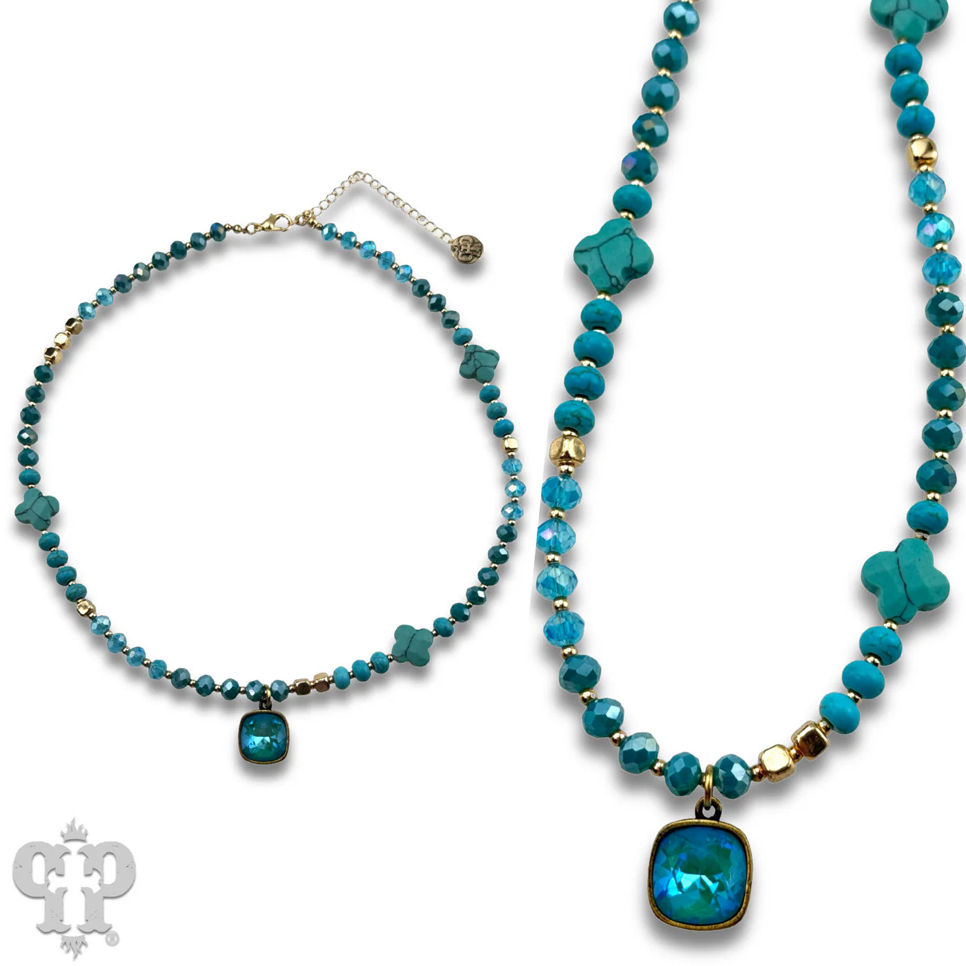 Pink Panache Turquoise Clover Bead Necklace with Austrian Crystal-Necklace-Pink Panache-Deja Nu Boutique, Women's Fashion Boutique in Lampasas, Texas