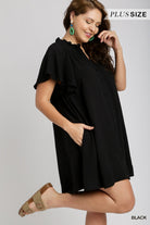 Umgee Black A Line Button Front Short Dress-Curvy/Plus Dresses-Umgee-Deja Nu Boutique, Women's Fashion Boutique in Lampasas, Texas