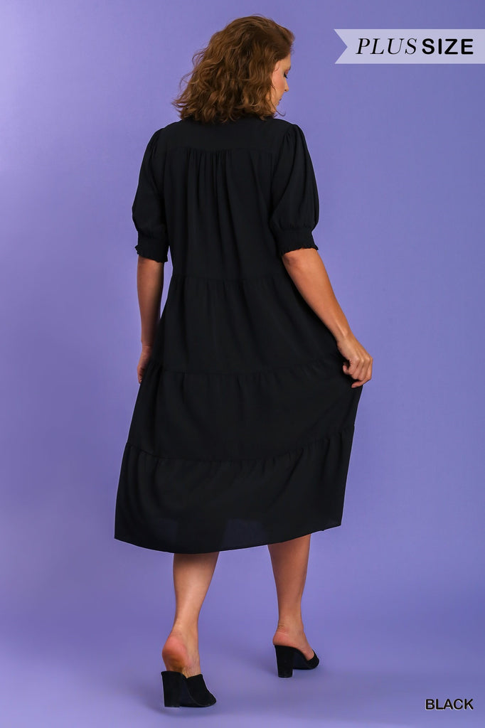 Umgee Black Collared Tiered Maxi Dress Plus-Curvy/Plus Dresses-Umgee-Deja Nu Boutique, Women's Fashion Boutique in Lampasas, Texas