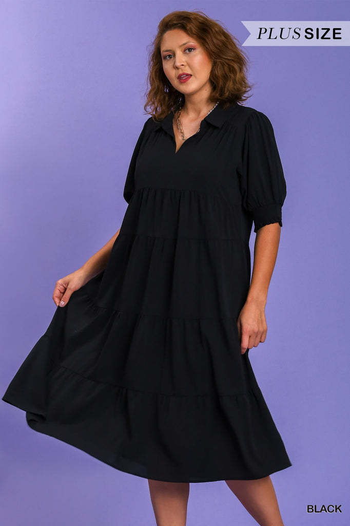 Umgee Black Collared Tiered Maxi Dress Plus-Curvy/Plus Dresses-Umgee-Deja Nu Boutique, Women's Fashion Boutique in Lampasas, Texas