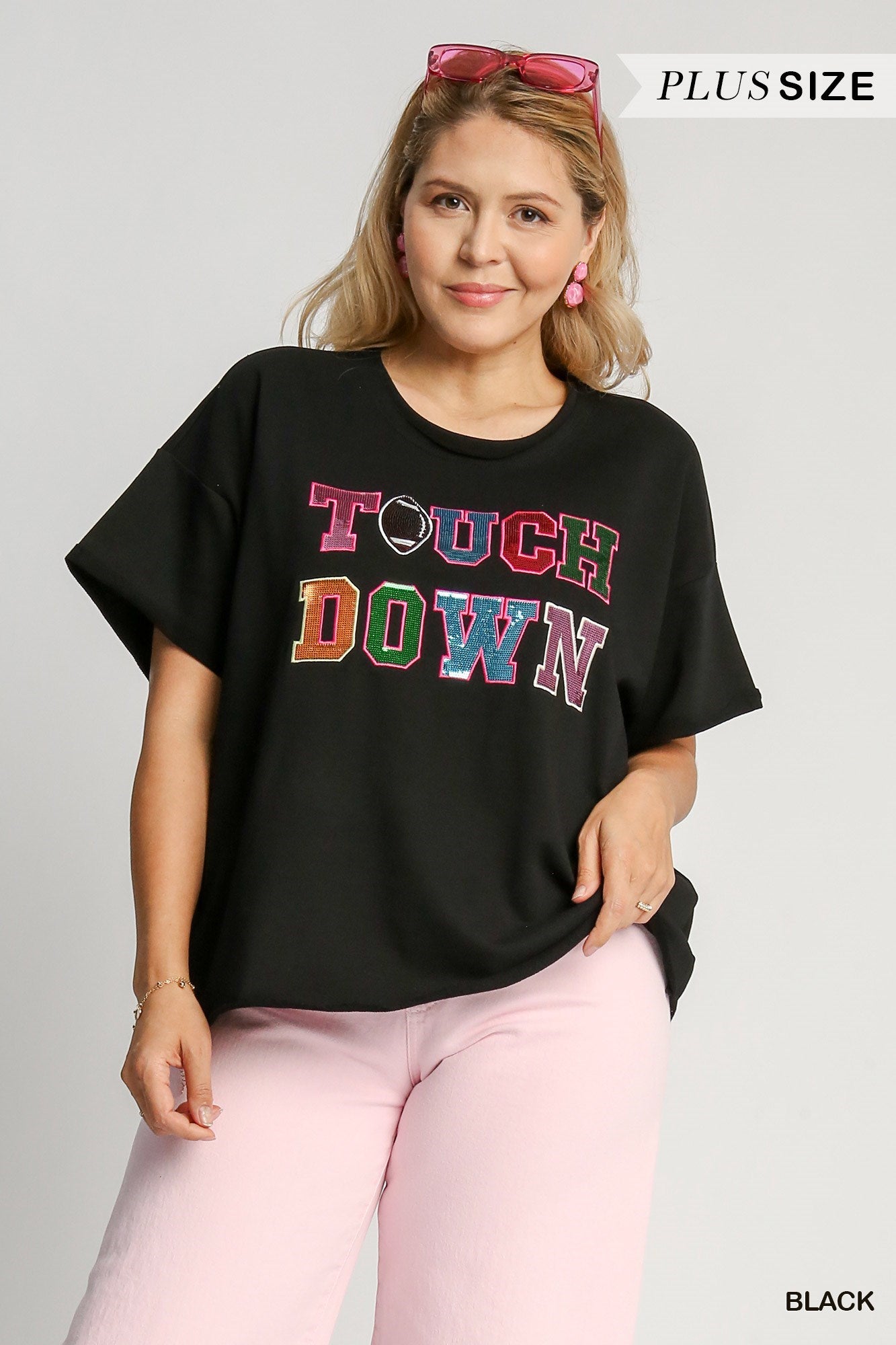 Umgee Black French Terry Sequin Touch Down Top Plus-Tops-Umgee-Deja Nu Boutique, Women's Fashion Boutique in Lampasas, Texas