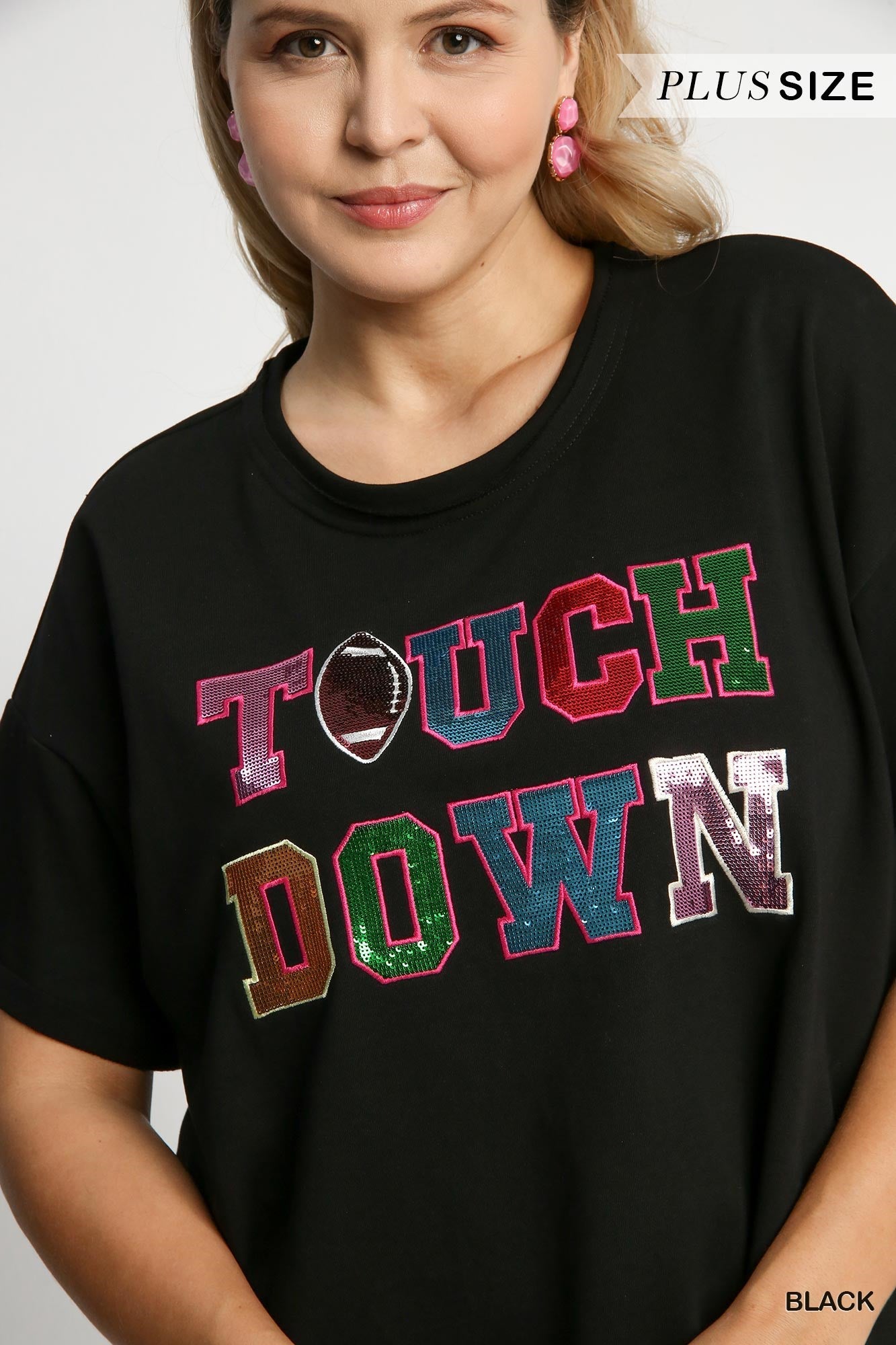 Umgee Black French Terry Sequin Touch Down Top Plus-Tops-Umgee-Deja Nu Boutique, Women's Fashion Boutique in Lampasas, Texas