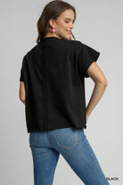 Umgee Black French Terry Sequin Touch Down Top-Tops-Umgee-Deja Nu Boutique, Women's Fashion Boutique in Lampasas, Texas