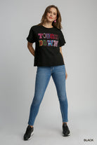 Umgee Black French Terry Sequin Touch Down Top-Tops-Umgee-Deja Nu Boutique, Women's Fashion Boutique in Lampasas, Texas