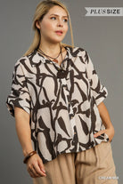 Umgee Cream Two Tone Abstract Print Button Down Shirt Plus-Curvy/Plus Tops-Umgee-Deja Nu Boutique, Women's Fashion Boutique in Lampasas, Texas