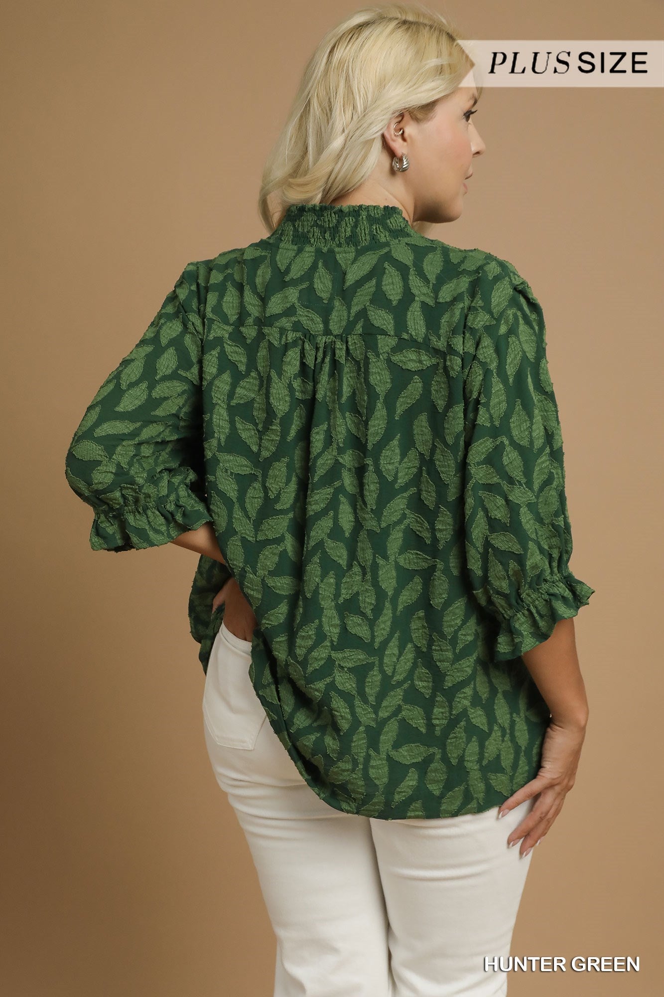 Umgee Floral Jacquard V-Neck Top in Hunter Green-Curvy/Plus Blouses-Umgee-Deja Nu Boutique, Women's Fashion Boutique in Lampasas, Texas