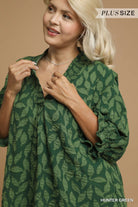 Umgee Floral Jacquard V-Neck Top in Hunter Green-Curvy/Plus Blouses-Umgee-Deja Nu Boutique, Women's Fashion Boutique in Lampasas, Texas